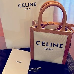 MINI VERTICAL CELINE IN TEXTILE WITH CELINE PRINT AND CALFSKIN
NATURAL / TAN